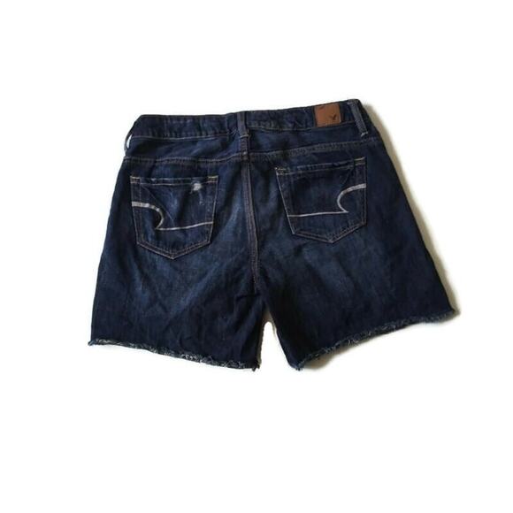 American Eagle Dark Wash Raw Hem Jean Shorts Sz 0 - Picture 2 of 4